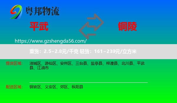 平武县到铜陵物流专线