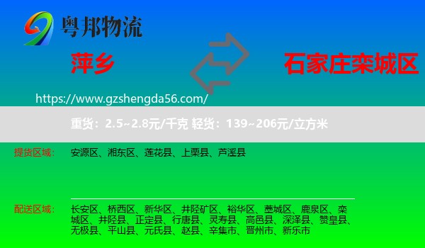 萍乡到栾城区物流专线