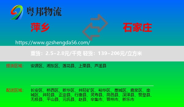 萍乡到石家庄专线