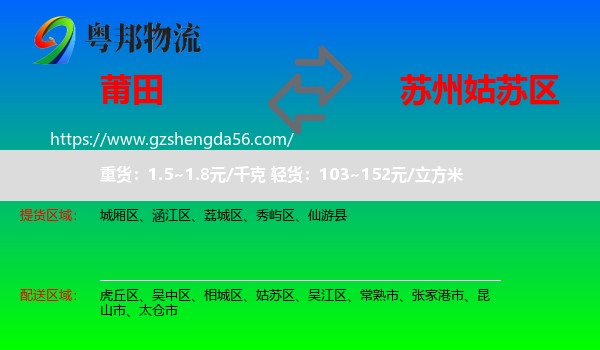 莆田到姑苏区物流专线