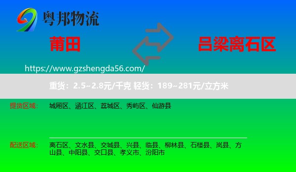 莆田到离石区物流专线