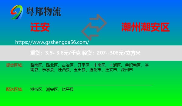 迁安市到潮安区物流专线