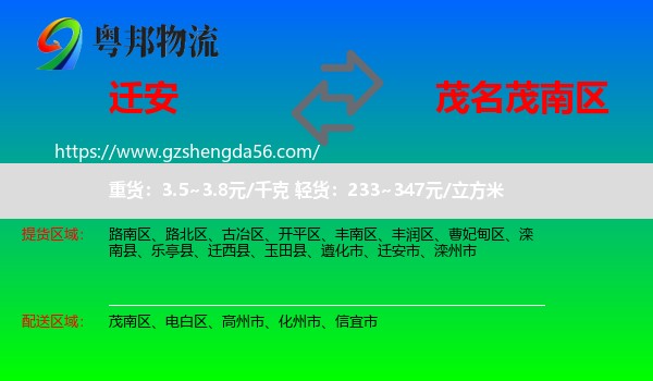 迁安市到茂南区物流专线