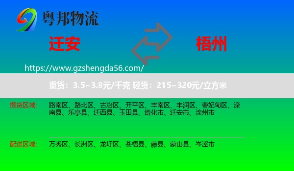 迁安市到梧州物流