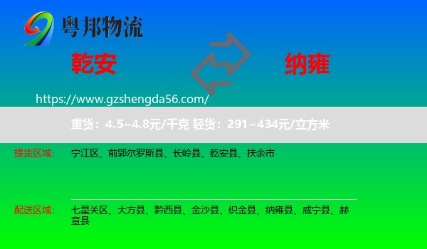 乾安县到纳雍县物流专线