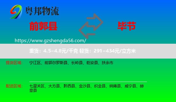前郭尔罗斯县到毕节物流专线