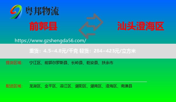前郭尔罗斯县到澄海区物流专线