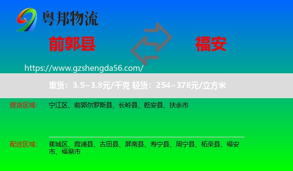 前郭尔罗斯县到福安市物流专线