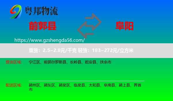 前郭尔罗斯县到阜阳物流专线