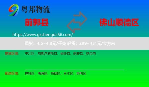 前郭尔罗斯县到顺德区物流专线