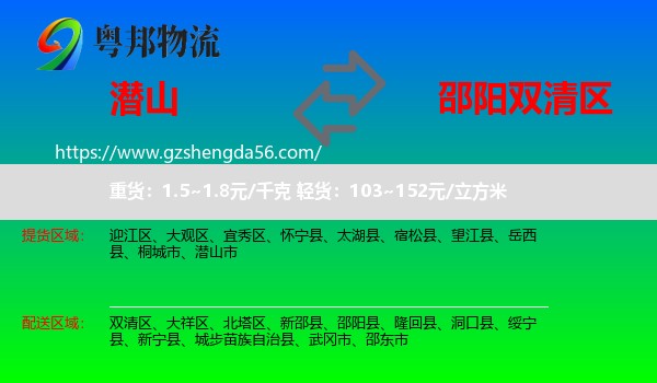 潜山市到双清区物流专线