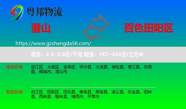 潜山市到田阳区物流专线