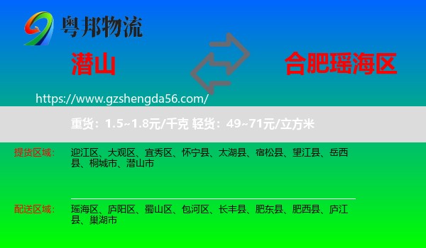 潜山市到瑶海区物流专线