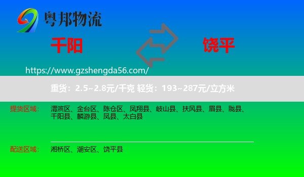 千阳县到饶平县物流专线