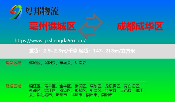 谯城区到成华区物流专线