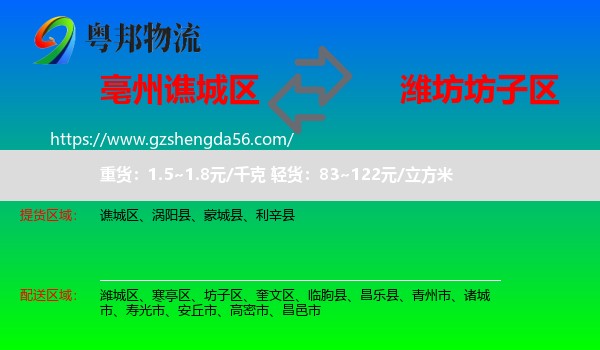 谯城区到坊子区物流专线