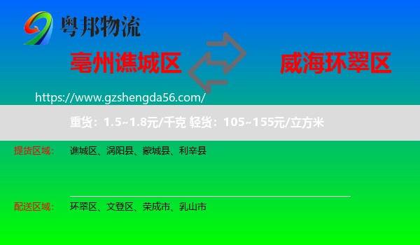 谯城区到环翠区物流专线