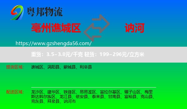 谯城区到讷河市物流专线