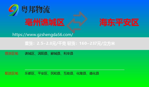 谯城区到平安区物流专线