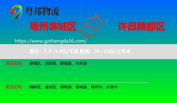 谯城区到魏都区物流专线