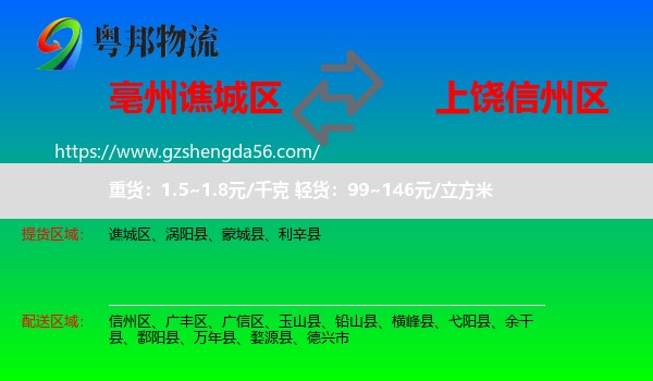 谯城区到信州区物流专线