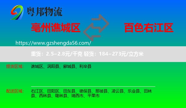 谯城区到右江区物流专线