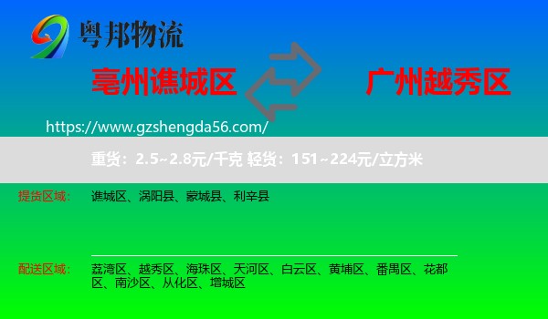 谯城区到越秀区物流专线
