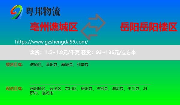谯城区到岳阳楼区物流专线