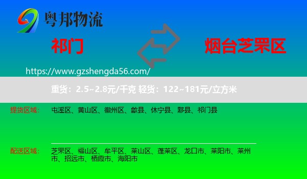 祁门县到芝罘区物流专线