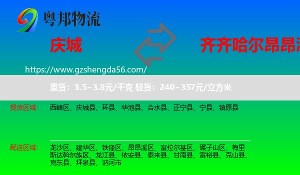 庆城县到昂昂溪区物流专线
