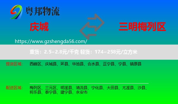庆城县到梅列区物流专线