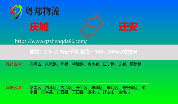 庆城县到迁安市物流专线