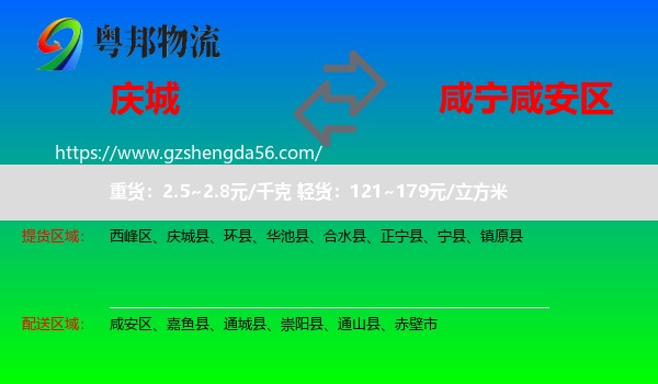 庆城县到咸安区物流专线
