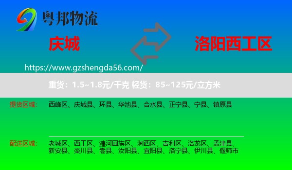 庆城县到西工区物流专线