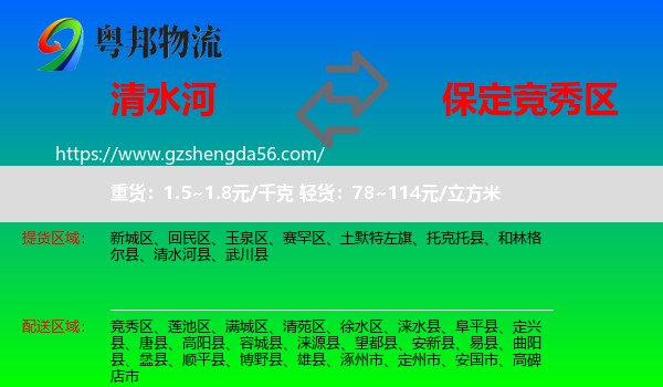 清水河县到竞秀区物流专线