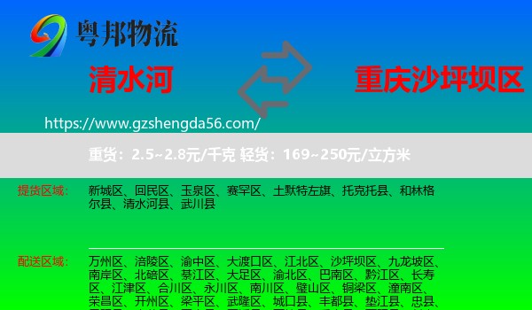 清水河县到沙坪坝区物流专线