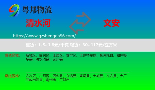 清水河县到文安县物流专线