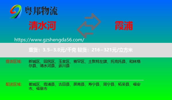 清水河县到霞浦县物流专线