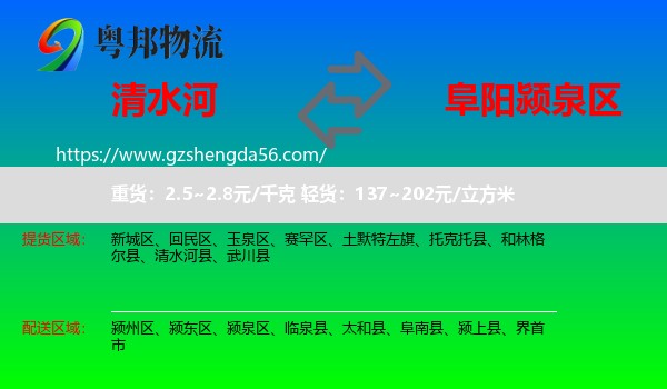 清水河县到颍泉区物流专线