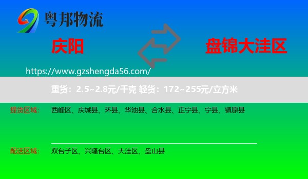 庆阳到大洼区物流专线