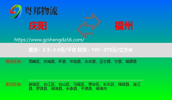 庆阳到福州专线