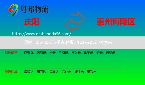 庆阳到海陵区物流专线