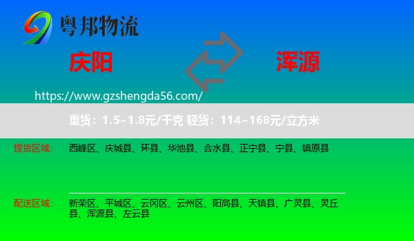 庆阳到浑源县物流专线