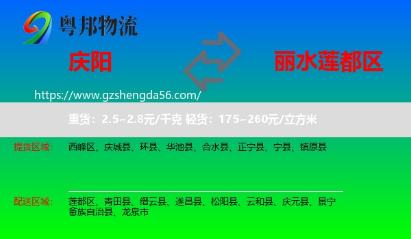 庆阳到莲都区物流专线