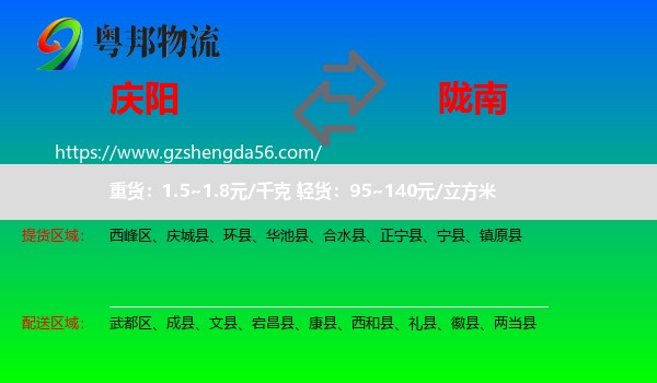 庆阳到陇南物流专线