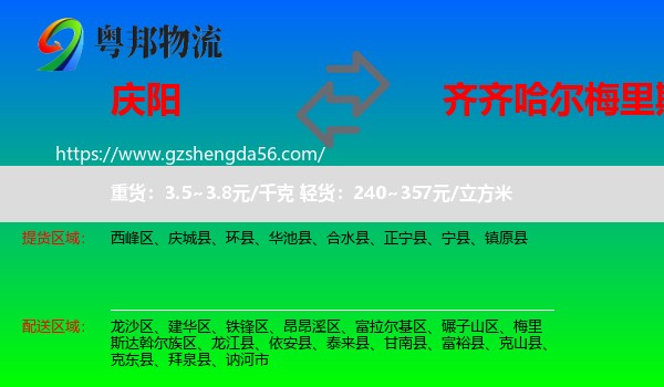 庆阳到梅里斯达斡尔族区物流专线