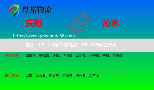 庆阳到沁水县物流专线