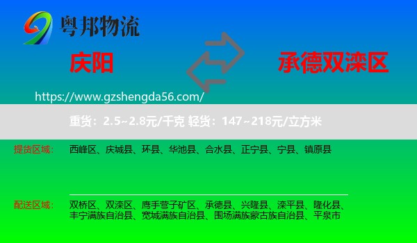 庆阳到双滦区物流专线