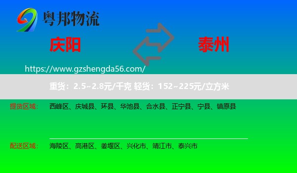 庆阳到泰州物流专线