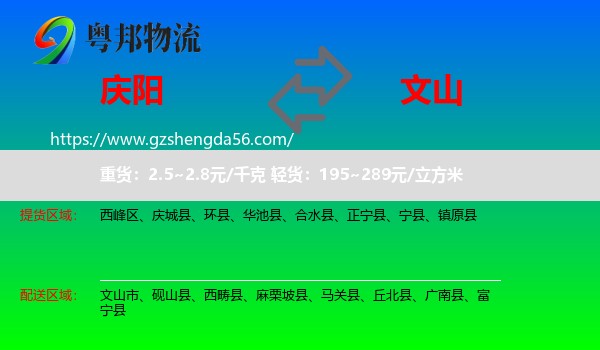 庆阳到文山物流专线
